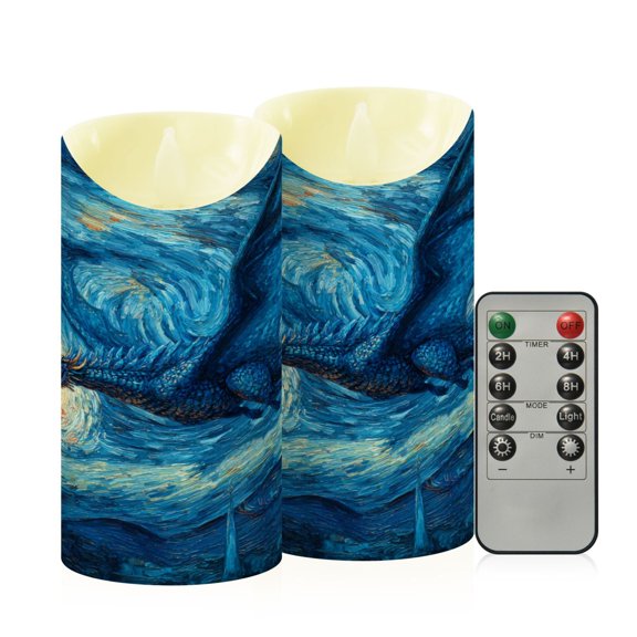 RMDQTR 2PCS Tapered Flickering Flame Candle Lamp LED Simulated Candle Christmas Holiday Decorations Flame-Free Safety Ambient Lighting The Greenish-blue Dragon