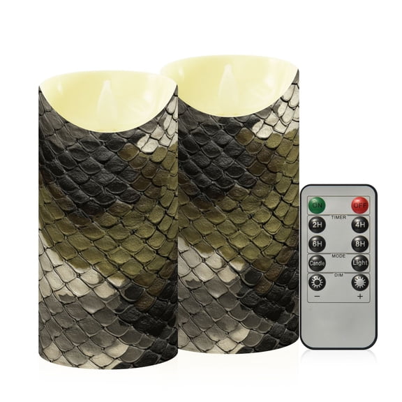 RMDQTR 2PCS Tapered Flickering Flame Candle Lamp LED Simulated Candle Christmas Holiday Decorations Flame-Free Safety Ambient Lighting Greenish-brown Snake Skin Print Pattern