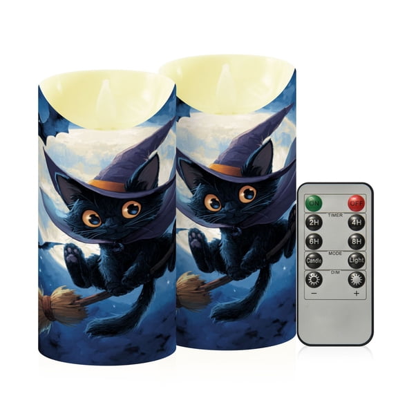 RMDQTR 2PCS Tapered Flickering Flame Candle Lamp LED Simulated Candle Christmas Holiday Decorations Flame-Free Safety Ambient Lighting Halloween Cape Black Cat