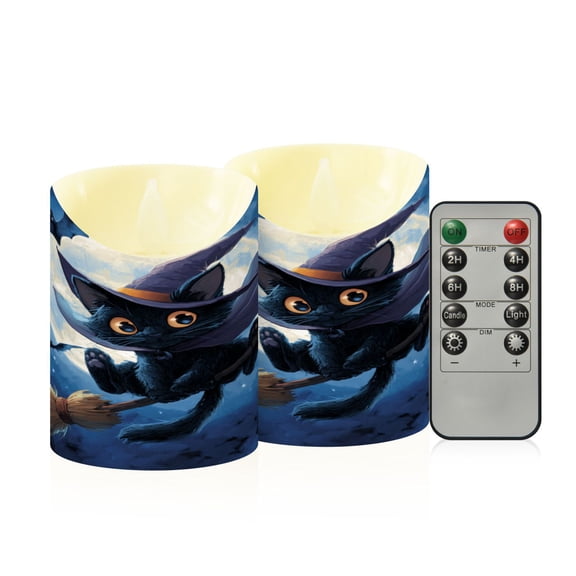 RMDQTR 2PCS Tapered Flickering Flame Candle Lamp LED Simulated Candle Christmas Holiday Decorations Flame-Free Safety Ambient Lighting Halloween Cape Black Cat