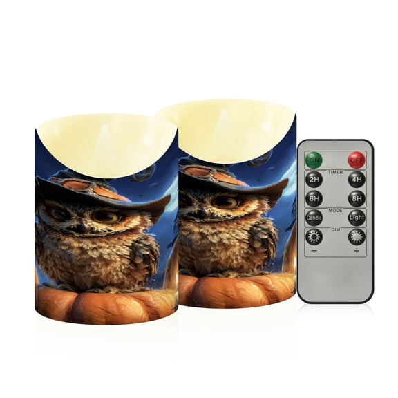 RMDQTR 2PCS Tapered Flickering Flame Candle Lamp LED Simulated Candle Christmas Holiday Decorations Flame-Free Safety Ambient Lighting Halloween Pumpkins and Owl