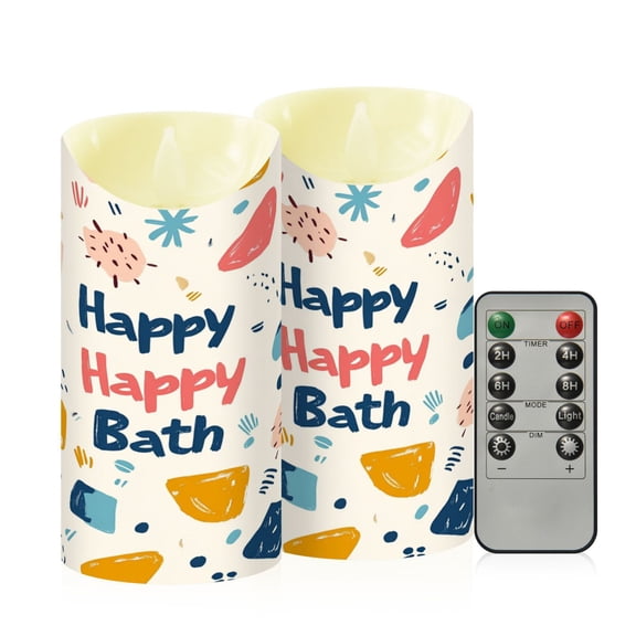 RMDQTR 2PCS Tapered Flickering Flame Candle Lamp LED Simulated Candle Christmas Holiday Decorations Flame-Free Safety Ambient Lighting Happy Happy Bath
