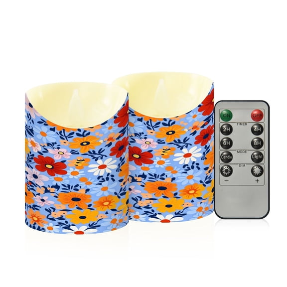 RMDQTR 2PCS Tapered Flickering Flame Candle Lamp LED Simulated Candle Christmas Holiday Decorations Flame-Free Safety Ambient Lighting Hippie Floral Pattern