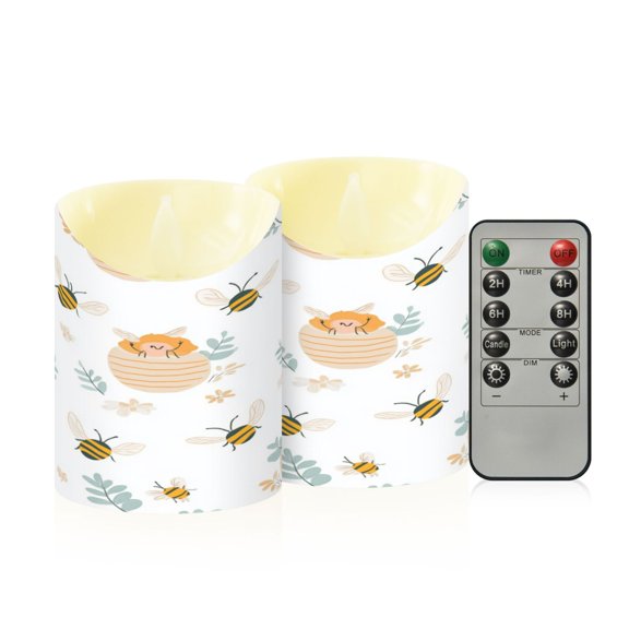 RMDQTR 2PCS Tapered Flickering Flame Candle Lamp LED Simulated Candle Christmas Holiday Decorations Flame-Free Safety Ambient Lighting Honeybees and Beehives