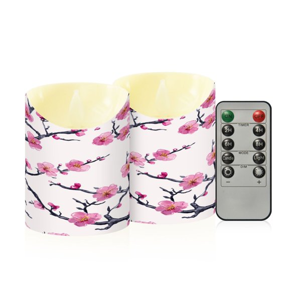 RMDQTR 2PCS Tapered Flickering Flame Candle Lamp LED Simulated Candle Christmas Holiday Decorations Flame-Free Safety Ambient Lighting Ink Plum Blossom