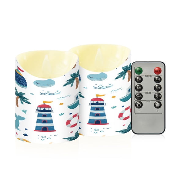 RMDQTR 2PCS Tapered Flickering Flame Candle Lamp LED Simulated Candle Christmas Holiday Decorations Flame-Free Safety Ambient Lighting Interesting Marine Symbols