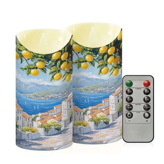 RMDQTR 2PCS Tapered Flickering Flame Candle Lamp LED Simulated Candle Christmas Holiday Decorations Flame-Free Safety Ambient Lighting Lemon Trees