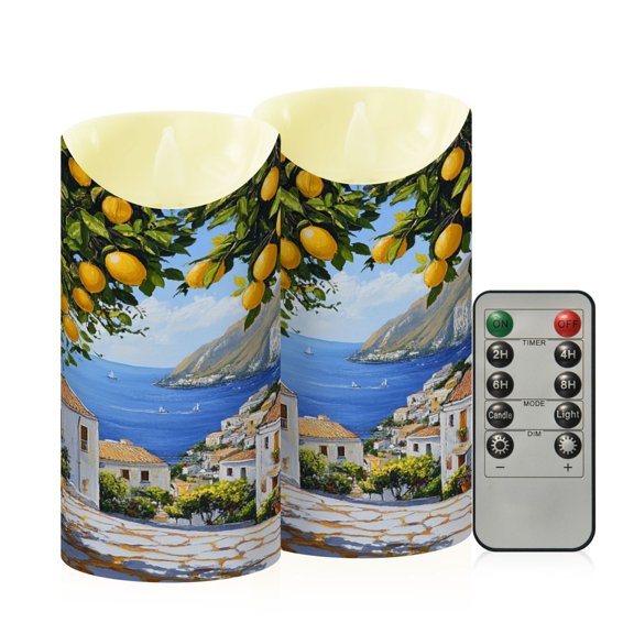 RMDQTR 2PCS Tapered Flickering Flame Candle Lamp LED Simulated Candle Christmas Holiday Decorations Flame-Free Safety Ambient Lighting Lemon Treesb