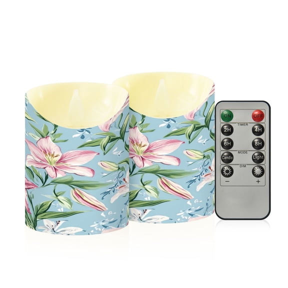RMDQTR 2PCS Tapered Flickering Flame Candle Lamp LED Simulated Candle Christmas Holiday Decorations Flame-Free Safety Ambient Lighting Light Blue Floral
