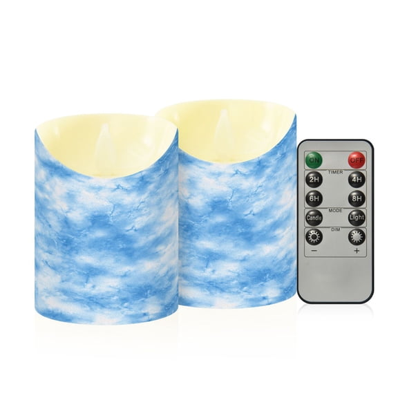 RMDQTR 2PCS Tapered Flickering Flame Candle Lamp LED Simulated Candle Christmas Holiday Decorations Flame-Free Safety Ambient Lighting Light Blue Tie-dye Pattern