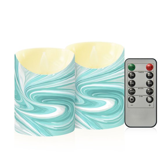 RMDQTR 2PCS Tapered Flickering Flame Candle Lamp LED Simulated Candle Christmas Holiday Decorations Flame-Free Safety Ambient Lighting Light Green Flowing Swirls