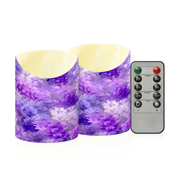 RMDQTR 2PCS Tapered Flickering Flame Candle Lamp LED Simulated Candle Christmas Holiday Decorations Flame-Free Safety Ambient Lighting Lilac Purple Floral Pattern