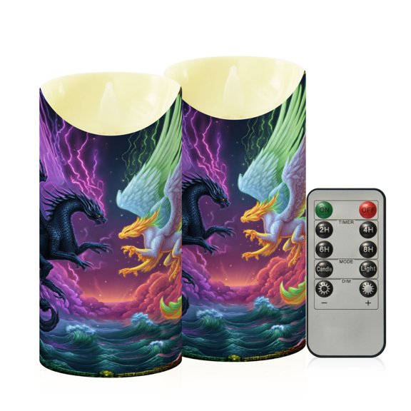 RMDQTR 2PCS Tapered Flickering Flame Candle Lamp LED Simulated Candle Christmas Holiday Decorations Flame-Free Safety Ambient Lighting Magic Dragon Game Card