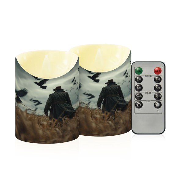 RMDQTR 2PCS Tapered Flickering Flame Candle Lamp LED Simulated Candle Christmas Holiday Decorations Flame-Free Safety Ambient Lighting The Man on The Moor