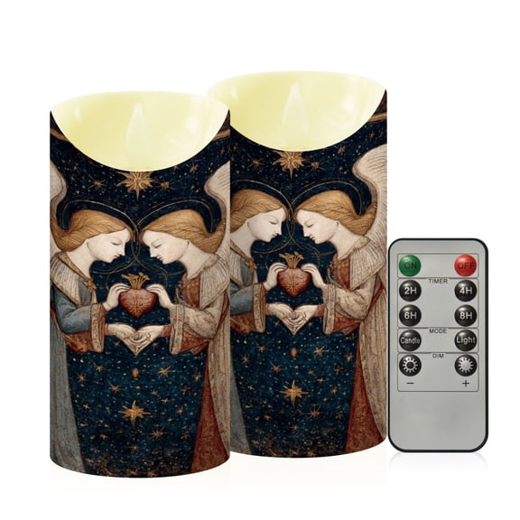 RMDQTR 2PCS Tapered Flickering Flame Candle Lamp LED Simulated Candle Christmas Holiday Decorations Flame-Free Safety Ambient Lighting Medieval Angel Painting