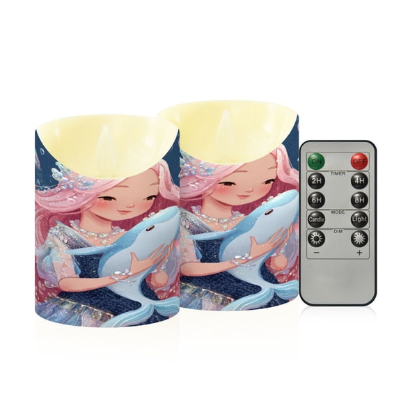 RMDQTR 2PCS Tapered Flickering Flame Candle Lamp LED Simulated Candle Christmas Holiday Decorations Flame-Free Safety Ambient Lighting Mermaid Princess