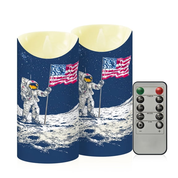 RMDQTR 2PCS Tapered Flickering Flame Candle Lamp LED Simulated Candle Christmas Holiday Decorations Flame-Free Safety Ambient Lighting Moon Landing