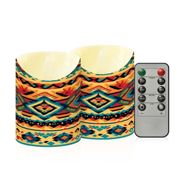 RMDQTR 2PCS Tapered Flickering Flame Candle Lamp LED Simulated Candle Christmas Holiday Decorations Flame-Free Safety Ambient Lighting Multicolor Aztec Stripe Pattern