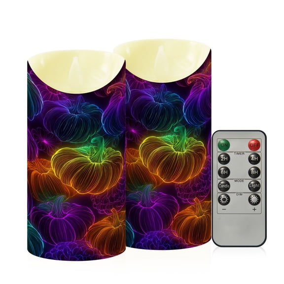 RMDQTR 2PCS Tapered Flickering Flame Candle Lamp LED Simulated Candle Christmas Holiday Decorations Flame-Free Safety Ambient Lighting Neon-glowing Pumpkins Pattern