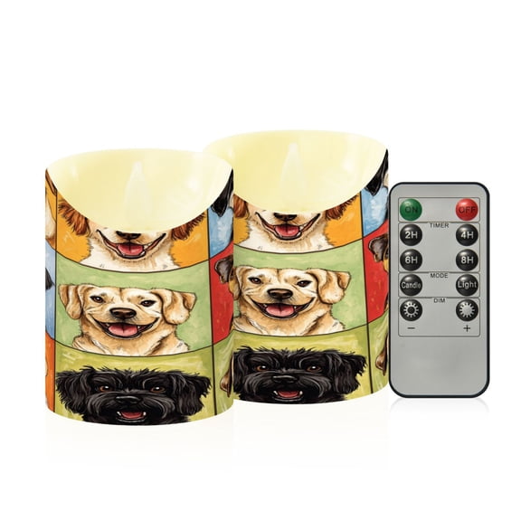 RMDQTR 2PCS Tapered Flickering Flame Candle Lamp LED Simulated Candle Christmas Holiday Decorations Flame-Free Safety Ambient Lighting Nine-square Grid Dogs