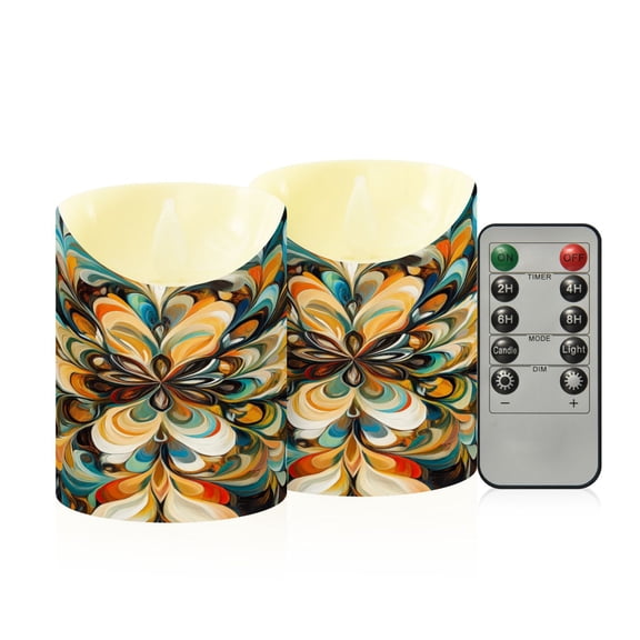 RMDQTR 2PCS Tapered Flickering Flame Candle Lamp LED Simulated Candle Christmas Holiday Decorations Flame-Free Safety Ambient Lighting Oil Painting Floral Shapes