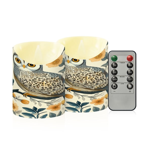 RMDQTR 2PCS Tapered Flickering Flame Candle Lamp LED Simulated Candle Christmas Holiday Decorations Flame-Free Safety Ambient Lighting Owl with Flowers