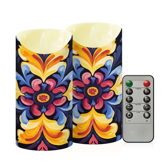 RMDQTR 2PCS Tapered Flickering Flame Candle Lamp LED Simulated Candle Christmas Holiday Decorations Flame-Free Safety Ambient Lighting Painting Hand Drawn Pattern
