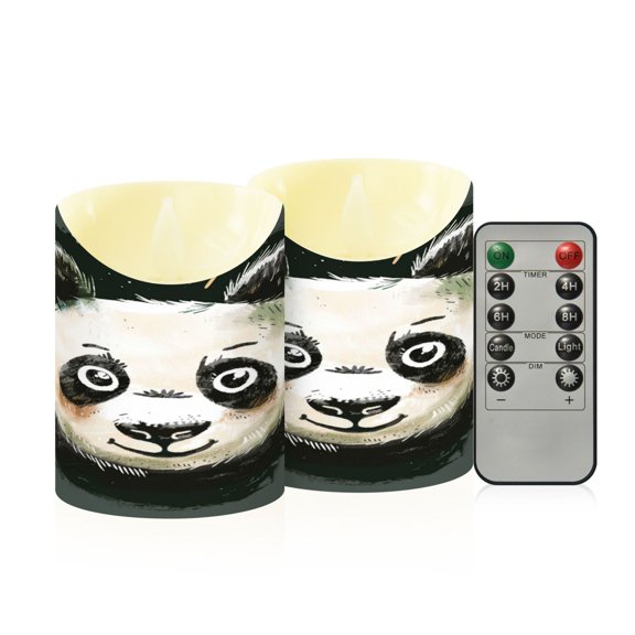 RMDQTR 2PCS Tapered Flickering Flame Candle Lamp LED Simulated Candle Christmas Holiday Decorations Flame-Free Safety Ambient Lighting Panda Head Image