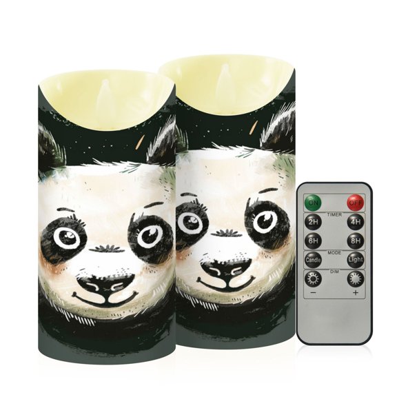 RMDQTR 2PCS Tapered Flickering Flame Candle Lamp LED Simulated Candle Christmas Holiday Decorations Flame-Free Safety Ambient Lighting Panda Head Image