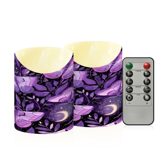 RMDQTR 2PCS Tapered Flickering Flame Candle Lamp LED Simulated Candle Christmas Holiday Decorations Flame-Free Safety Ambient Lighting Pastel Purple and Lilac Moths