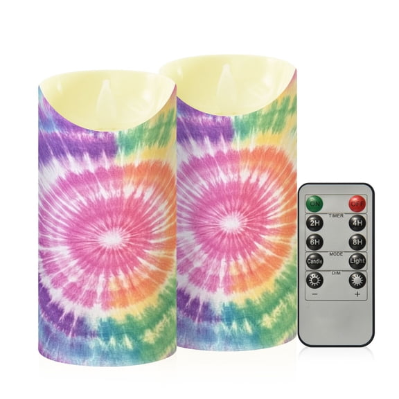 RMDQTR 2PCS Tapered Flickering Flame Candle Lamp LED Simulated Candle Christmas Holiday Decorations Flame-Free Safety Ambient Lighting Pastel Rainbow Tie-dye