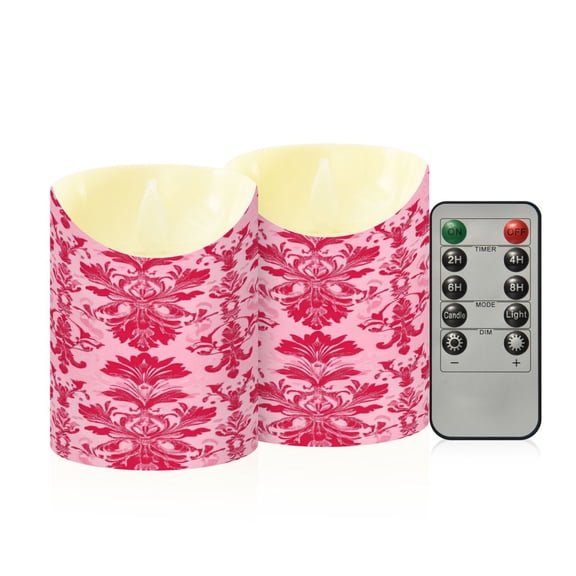 RMDQTR 2PCS Tapered Flickering Flame Candle Lamp LED Simulated Candle Christmas Holiday Decorations Flame-Free Safety Ambient Lighting Pink Totem Pattern