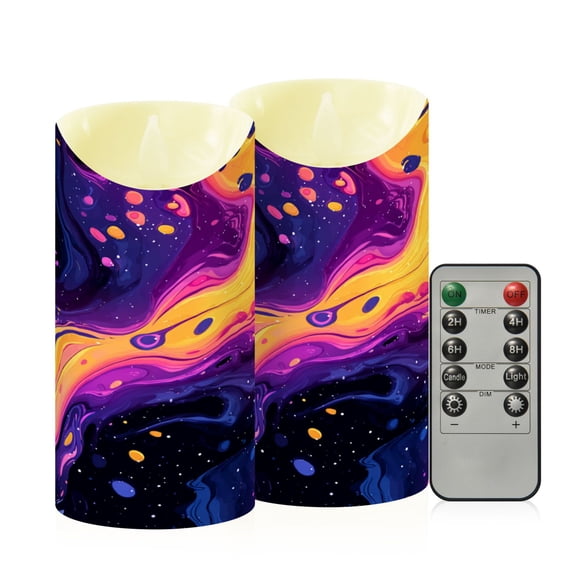 RMDQTR 2PCS Tapered Flickering Flame Candle Lamp LED Simulated Candle Christmas Holiday Decorations Flame-Free Safety Ambient Lighting Psychedelic Colors Pattern