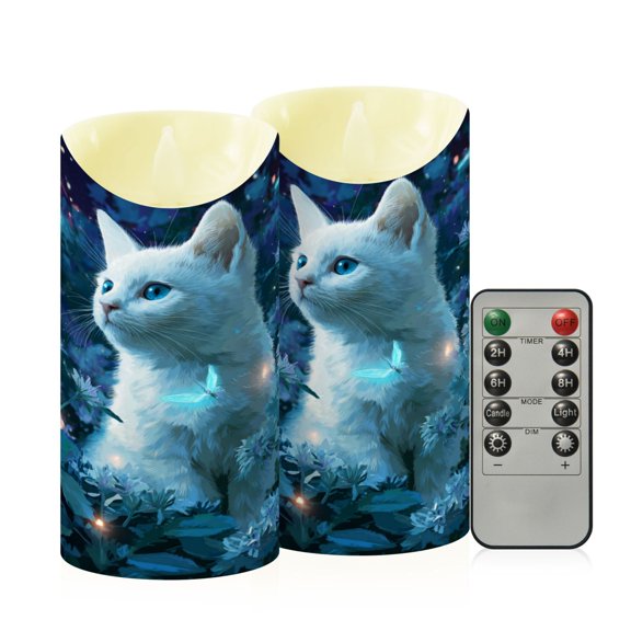 RMDQTR 2PCS Tapered Flickering Flame Candle Lamp LED Simulated Candle Christmas Holiday Decorations Flame-Free Safety Ambient Lighting Quiet White Cat