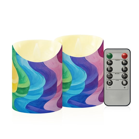 RMDQTR 2PCS Tapered Flickering Flame Candle Lamp LED Simulated Candle Christmas Holiday Decorations Flame-Free Safety Ambient Lighting Rainbow Color Vertical Wave