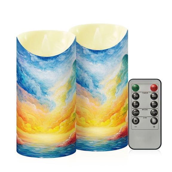 RMDQTR 2PCS Tapered Flickering Flame Candle Lamp LED Simulated Candle Christmas Holiday Decorations Flame-Free Safety Ambient Lighting Rainbow Color Clouds