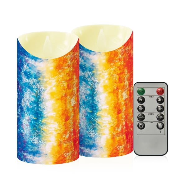 RMDQTR 2PCS Tapered Flickering Flame Candle Lamp LED Simulated Candle Christmas Holiday Decorations Flame-Free Safety Ambient Lighting Rainbow Color Tie-dye