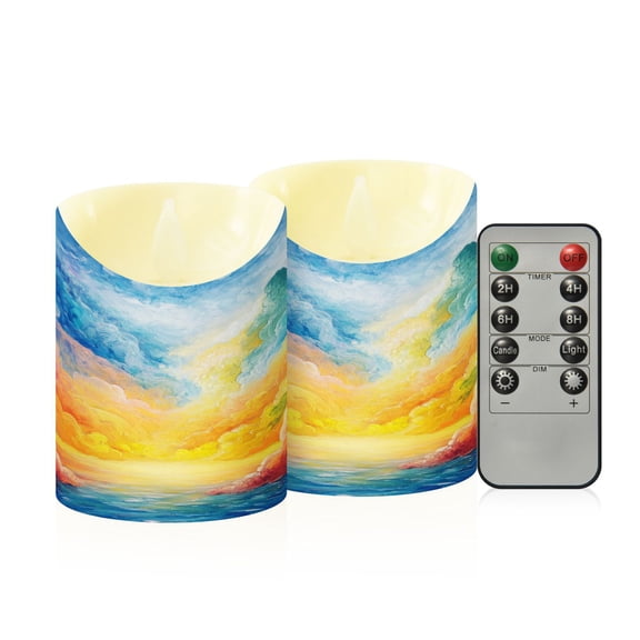 RMDQTR 2PCS Tapered Flickering Flame Candle Lamp LED Simulated Candle Christmas Holiday Decorations Flame-Free Safety Ambient Lighting Rainbow Color Clouds