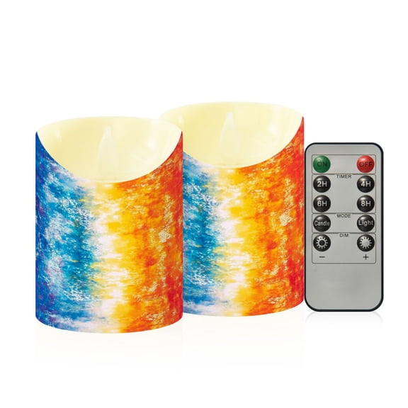 RMDQTR 2PCS Tapered Flickering Flame Candle Lamp LED Simulated Candle Christmas Holiday Decorations Flame-Free Safety Ambient Lighting Rainbow Color Tie-dye