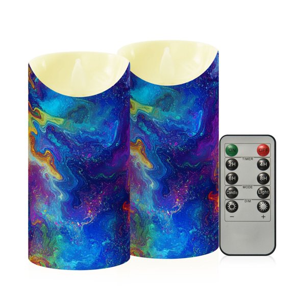 RMDQTR 2PCS Tapered Flickering Flame Candle Lamp LED Simulated Candle Christmas Holiday Decorations Flame-Free Safety Ambient Lighting Rainbow Color Sky Pattern