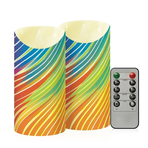 RMDQTR 2PCS Tapered Flickering Flame Candle Lamp LED Simulated Candle Christmas Holiday Decorations Flame-Free Safety Ambient Lighting Rainbow Colorful Lines