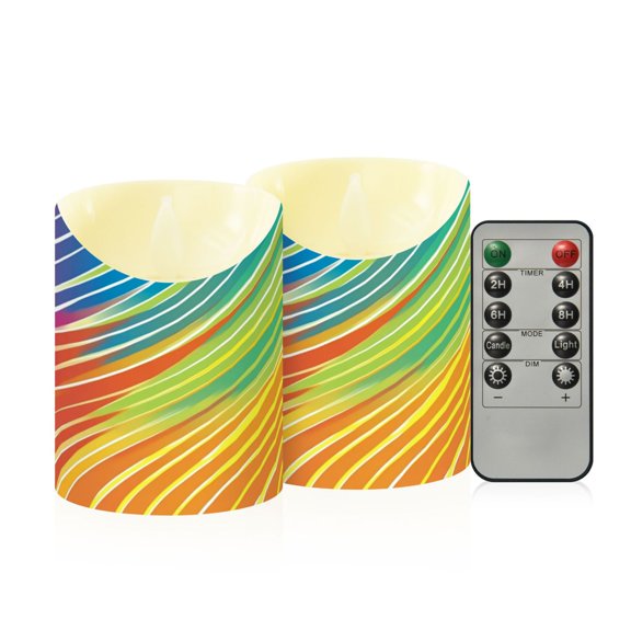 RMDQTR 2PCS Tapered Flickering Flame Candle Lamp LED Simulated Candle Christmas Holiday Decorations Flame-Free Safety Ambient Lighting Rainbow Colorful Lines