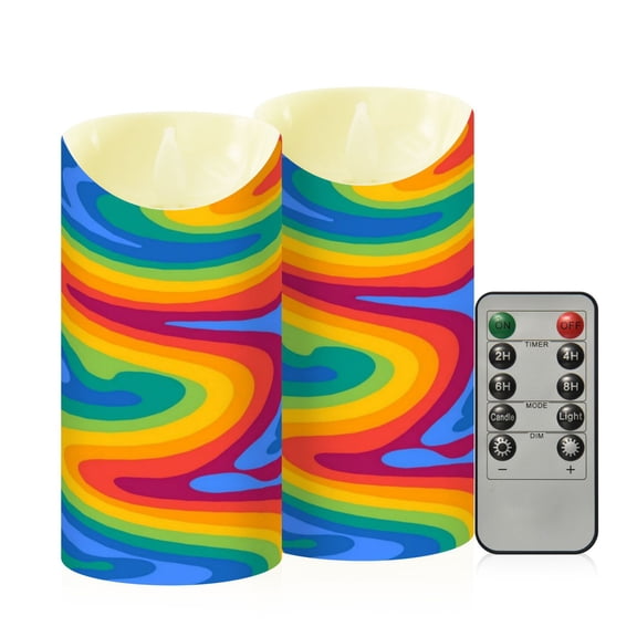 RMDQTR 2PCS Tapered Flickering Flame Candle Lamp LED Simulated Candle Christmas Holiday Decorations Flame-Free Safety Ambient Lighting Rainbow Wavy