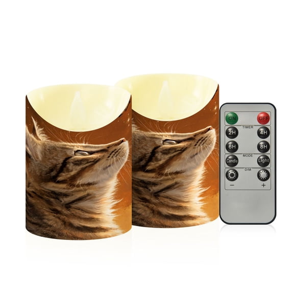 RMDQTR 2PCS Tapered Flickering Flame Candle Lamp LED Simulated Candle Christmas Holiday Decorations Flame-Free Safety Ambient Lighting Realistic Cute Brown Cat