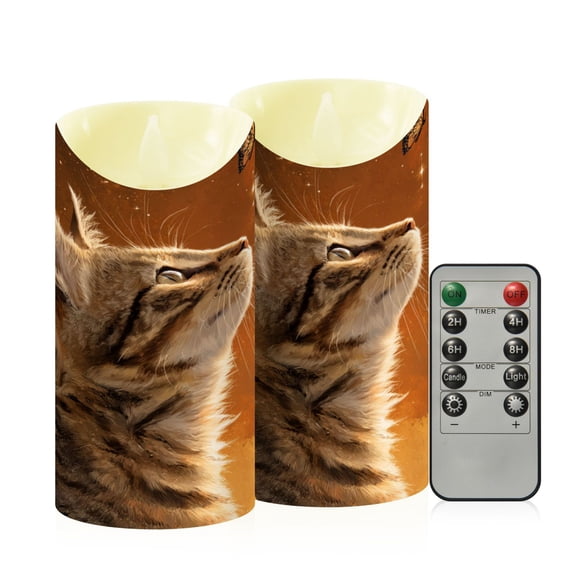 RMDQTR 2PCS Tapered Flickering Flame Candle Lamp LED Simulated Candle Christmas Holiday Decorations Flame-Free Safety Ambient Lighting Realistic Cute Brown Cat