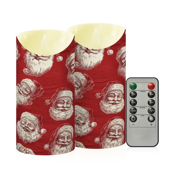RMDQTR 2PCS Tapered Flickering Flame Candle Lamp LED Simulated Candle Christmas Holiday Decorations Flame-Free Safety Ambient Lighting Retro-style Santa Claus Faces
