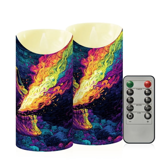 RMDQTR 2PCS Tapered Flickering Flame Candle Lamp LED Simulated Candle Christmas Holiday Decorations Flame-Free Safety Ambient Lighting Skull Spitting Rainbow Gas