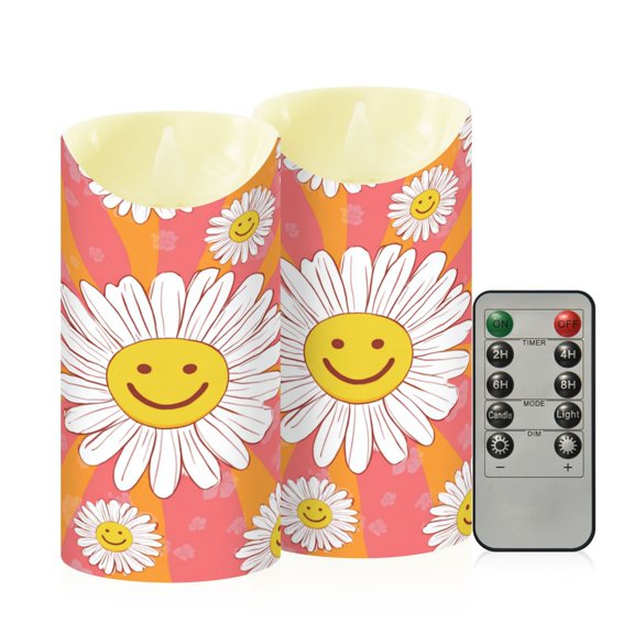 RMDQTR 2PCS Tapered Flickering Flame Candle Lamp LED Simulated Candle Christmas Holiday Decorations Flame-Free Safety Ambient Lighting Smiley Face on Orange Background