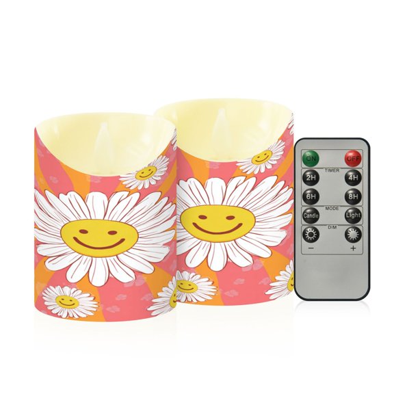 RMDQTR 2PCS Tapered Flickering Flame Candle Lamp LED Simulated Candle Christmas Holiday Decorations Flame-Free Safety Ambient Lighting Smiley Face on Orange Background