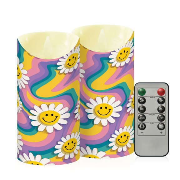 RMDQTR 2PCS Tapered Flickering Flame Candle Lamp LED Simulated Candle Christmas Holiday Decorations Flame-Free Safety Ambient Lighting Smiley Faces on The Flowers